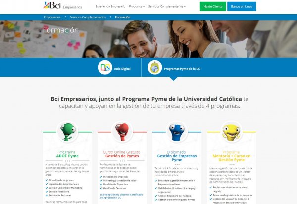 El detalle de los cursos del programa Pyme UC es posible verlo en la web del Bci.