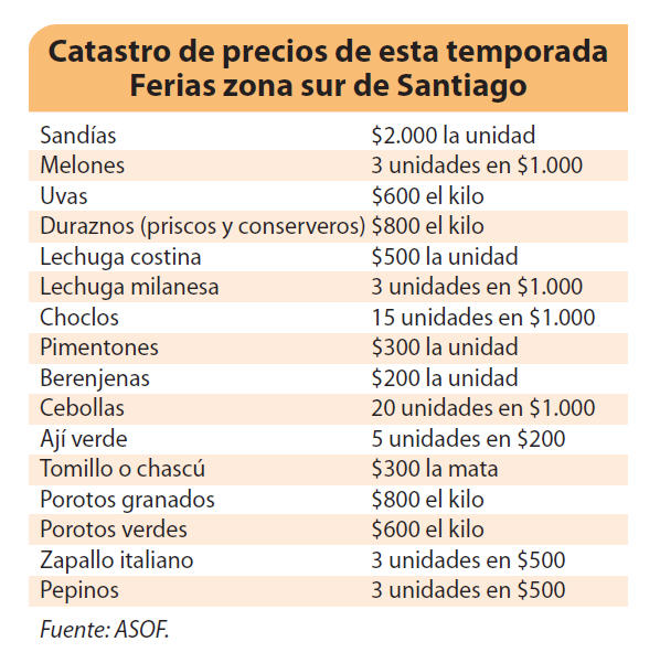 Catastro de precios de esta temporada Ferias zona sur de Santiago.