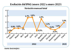 Evolución del IPAG (enero 2022 a enero 2023).